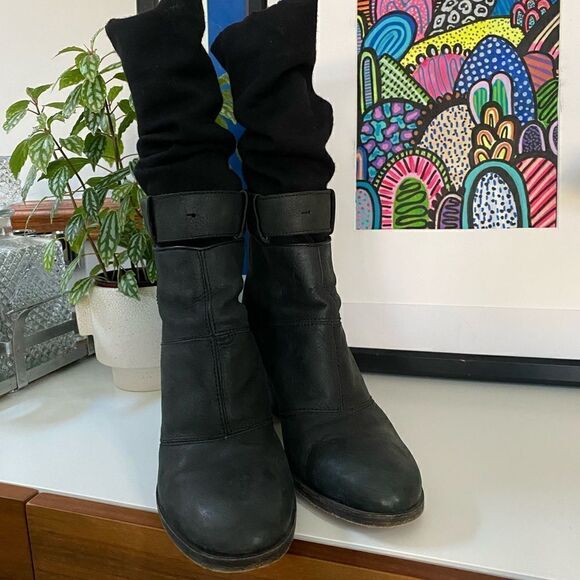 Stylish LD Tuttle Black Leather Ankle Boots with Built in Mid Calf Sock - Picture 3 of 9